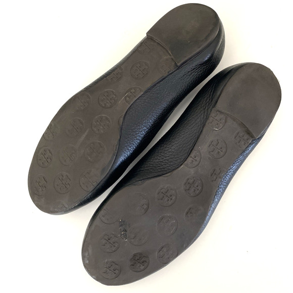 TORY BURCH Classic Minnie Ballet Flat Black Leather Logo Slip On Round Toe 7.5 - Picture 9 of 10